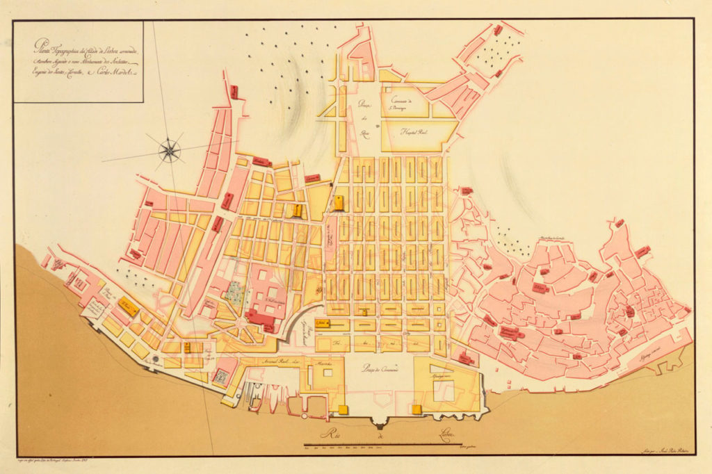 Imagen que muestra un plano con el plan de reconstrucción de Lisboa